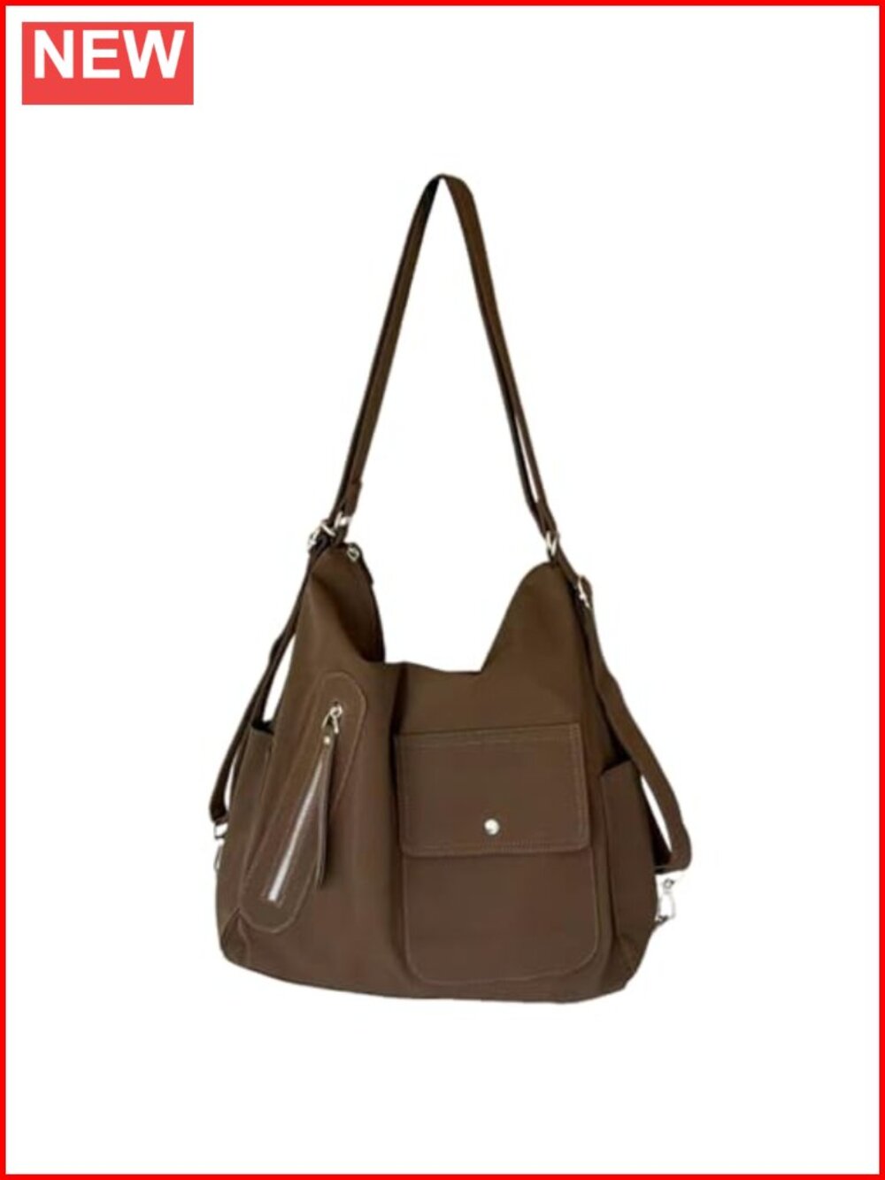 3-in-1 Convertible Backpack Hobo Shoulder Bag Waterproof PU-Coated Nylon Fits